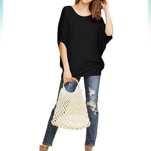 Lock and Love size XL women’s scoop neck short sleeve loose oversize black top